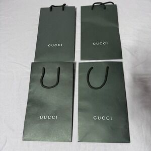 Lot of 4 Gucci Shopping Gift Bag Designer Logo Black Paper Small 11x6.5x4.5